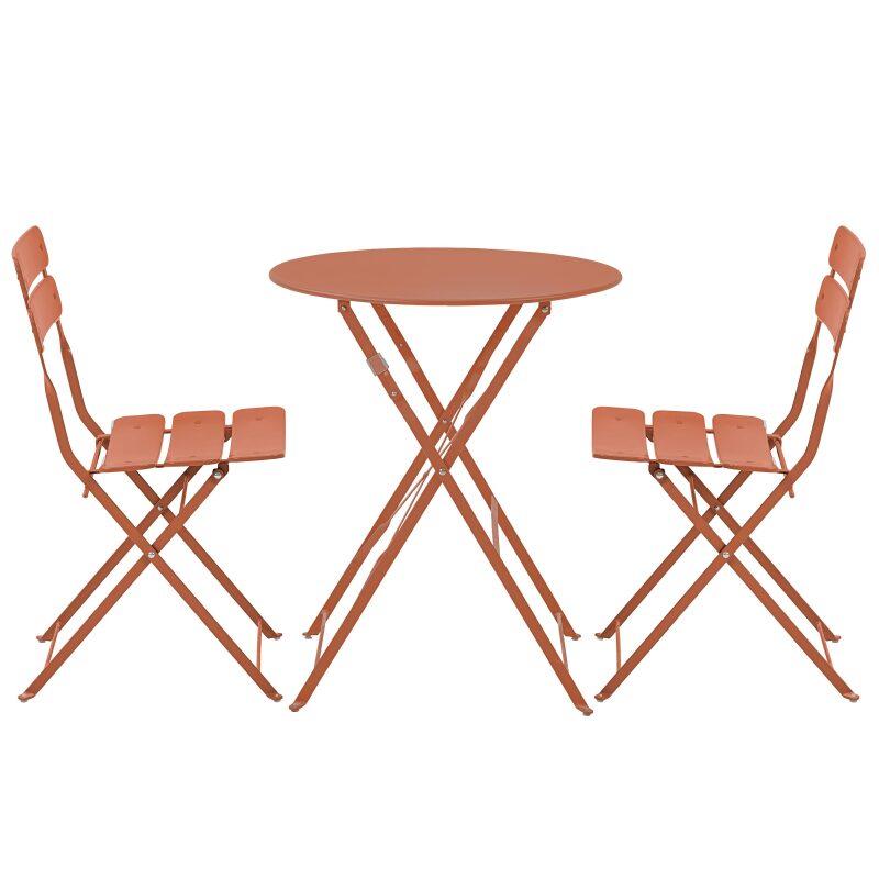 Runder klappbarer Gartentisch ⌀60 x 72 cm und 2 klappbare Metallstühle