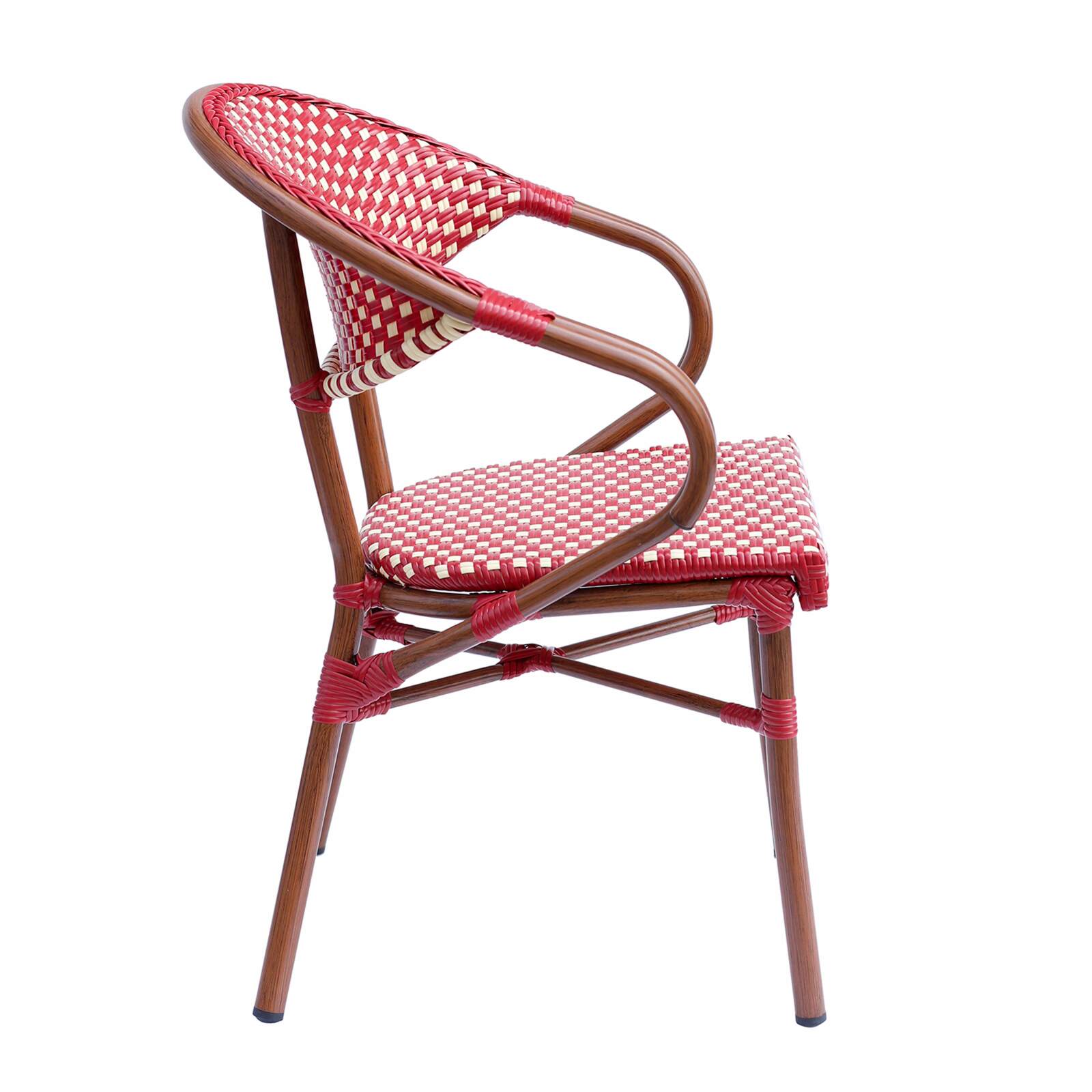 Pariser Bistrostuhl mit Armlehnen aus Aluminium und synthetischem Rattan Pariser Bistrostuhl mit Armlehnen aus Aluminium und synthetischem Rattan