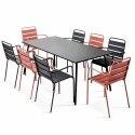 Rechteckiger Gartentisch 180 x 90 cm und 8 ungleiche Stühle mit Metallarmlehnen 