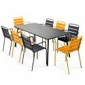 Rechteckiger Gartentisch 180 x 90 cm und 8 ungleiche Stühle mit Metallarmlehnen 