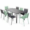 Rechteckiger Gartentisch 180 x 90 cm und 8 ungleiche Stühle mit Metallarmlehnen 