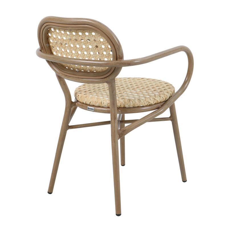 Terrassenstuhl mit Armlehnen aus Aluminium und synthetischem Rattan