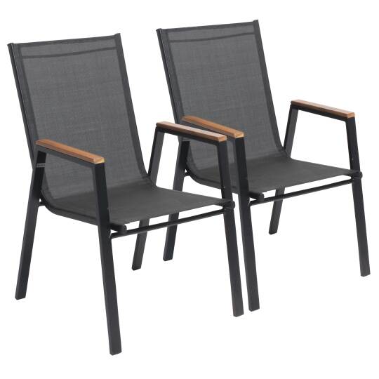 2er-set Gartenstühlen mit Armlehnen aus Aluminium und Akazienholz