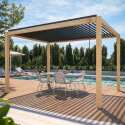Selbsttragende bioklimatische Pergola aus Aluminium mit Holzdekor 3 x 4 m mit 1, 2 oder 3 Markise
