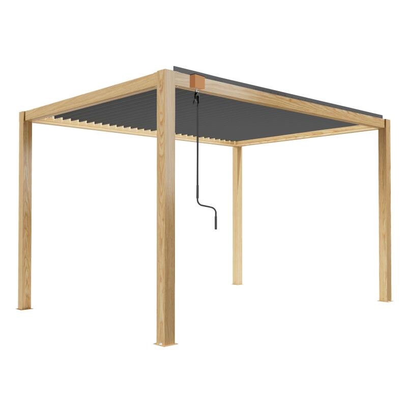Selbsttragende bioklimatische Pergola aus Aluminium mit Holzdekor 3 x 4 m mit 1, 2 oder 3 Markise