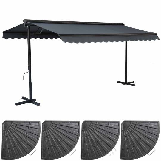 Doppelmarkise Neigung (3 x 4m) + 4 Gewichtsplatten