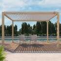 Selbsttragende bioklimatische Pergola 3 x 4 m aus weißem Aluminium mit Holzdekor