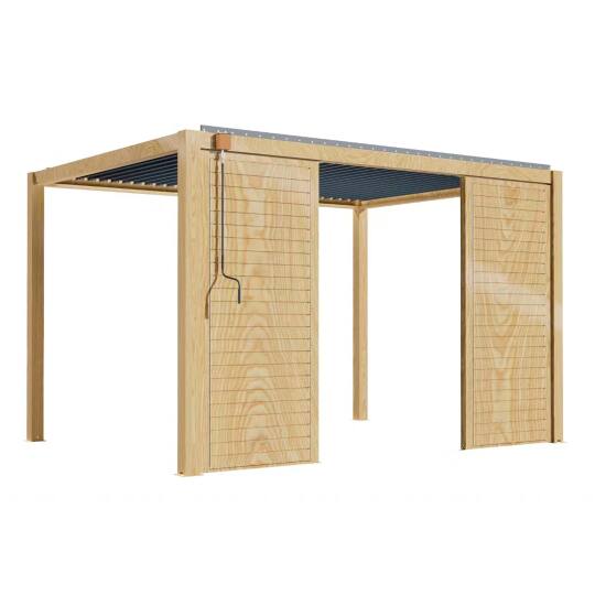 Selbsttragende bioklimatische Pergola 3 x 4 m aus Aluminium mit Holzdekor mit 1, 2 oder 3 Schirmen