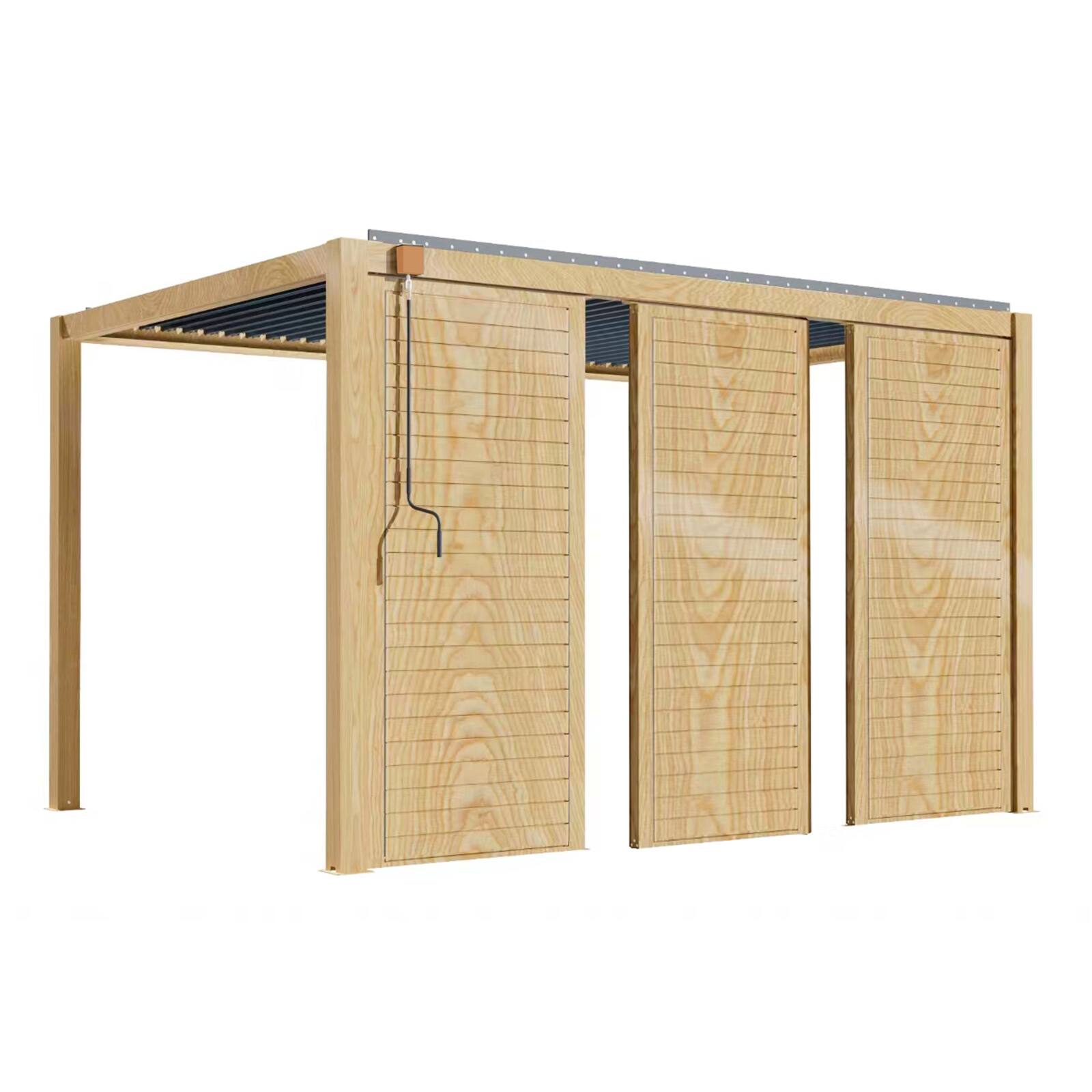 Selbsttragende bioklimatische Pergola 3 x 4 m aus Aluminium mit Holzdekor mit 1, 2 oder 3 Schirmen