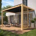 Selbsttragende bioklimatische Pergola 3 x 4 m aus Aluminium mit Holzdekor mit 1, 2 oder 3 Schirmen