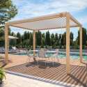 Selbsttragende bioklimatische Pergola aus weißem Aluminium mit Holzdekor 3 x 4 m mit 1,2 oder 3 Markise