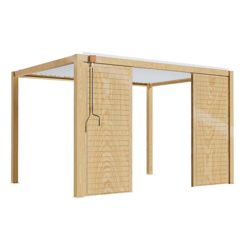 Selbsttragende bioklimatische Pergola 3 x 4 m aus weißem Aluminium mit Holzdekor mit 1, 2 oder 3 Schirmen