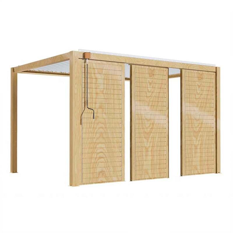 Selbsttragende bioklimatische Pergola 3 x 4 m aus weißem Aluminium mit Holzdekor mit 1, 2 oder 3 Schirmen