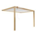 Angebaute bioklimatische Pergola 3 x 4 m aus weißem Aluminium mit Holzdekor mit 1, 2 oder 3 Sichtschutzwänden