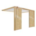 Angebaute bioklimatische Pergola 3 x 4 m aus weißem Aluminium mit Holzdekor mit 1, 2 oder 3 Sichtschutzwänden