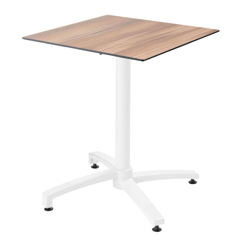 60 x 60 cm großer laminierter Liegetisch mit weißem Untergestell und Metallstühlen
