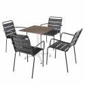 70 x 70 cm großer laminierter Liegetisch mit weißem Untergestell und Metallstühlen