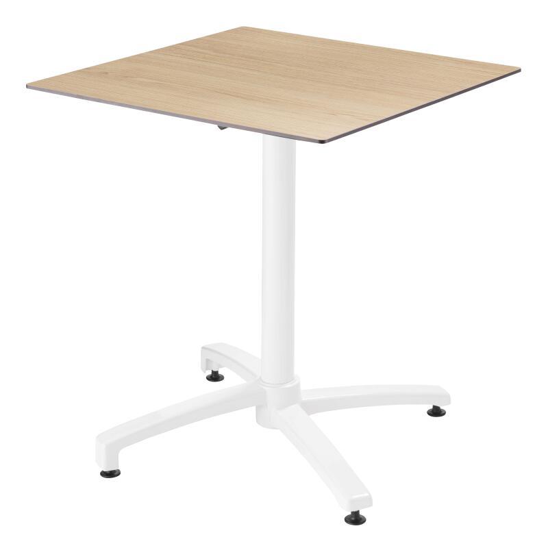 70 x 70 cm großer laminierter Liegetisch mit weißem Untergestell und Metallstühlen