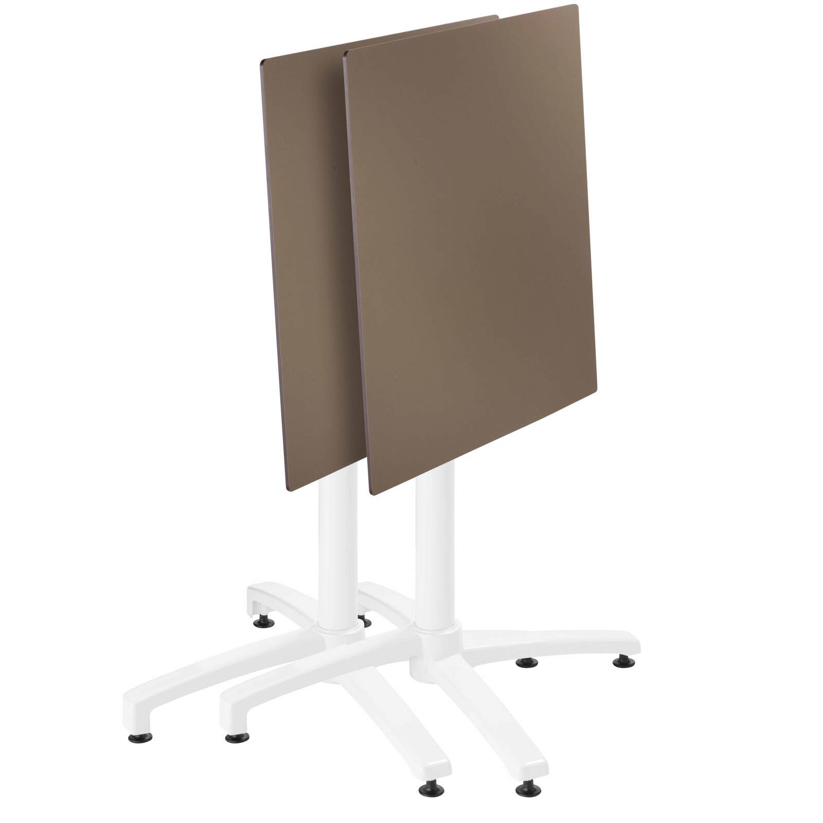 70 x 70 cm großer laminierter Liegetisch mit weißem Untergestell und Metallstühlen