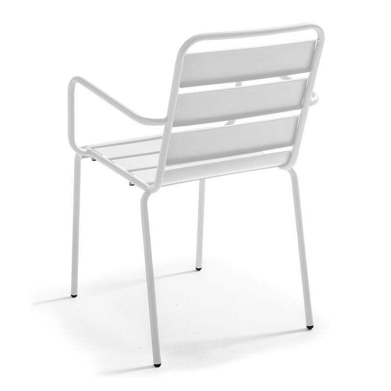 70 x 70 cm großer laminierter Liegetisch mit weißem Untergestell und Metallstühlen