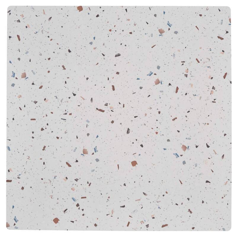 Hochtisch 60x60 cm, laminiert, mit weißem Untergestell und Metallstühlen