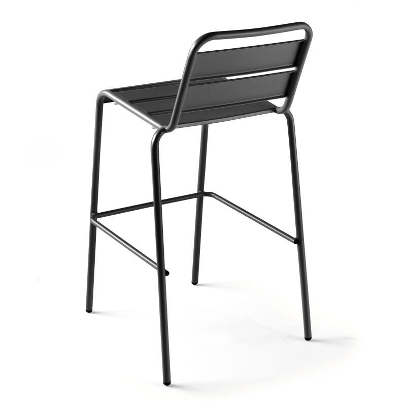 Hochtisch 60x60 cm, laminiert, mit weißem Untergestell und Metallstühlen