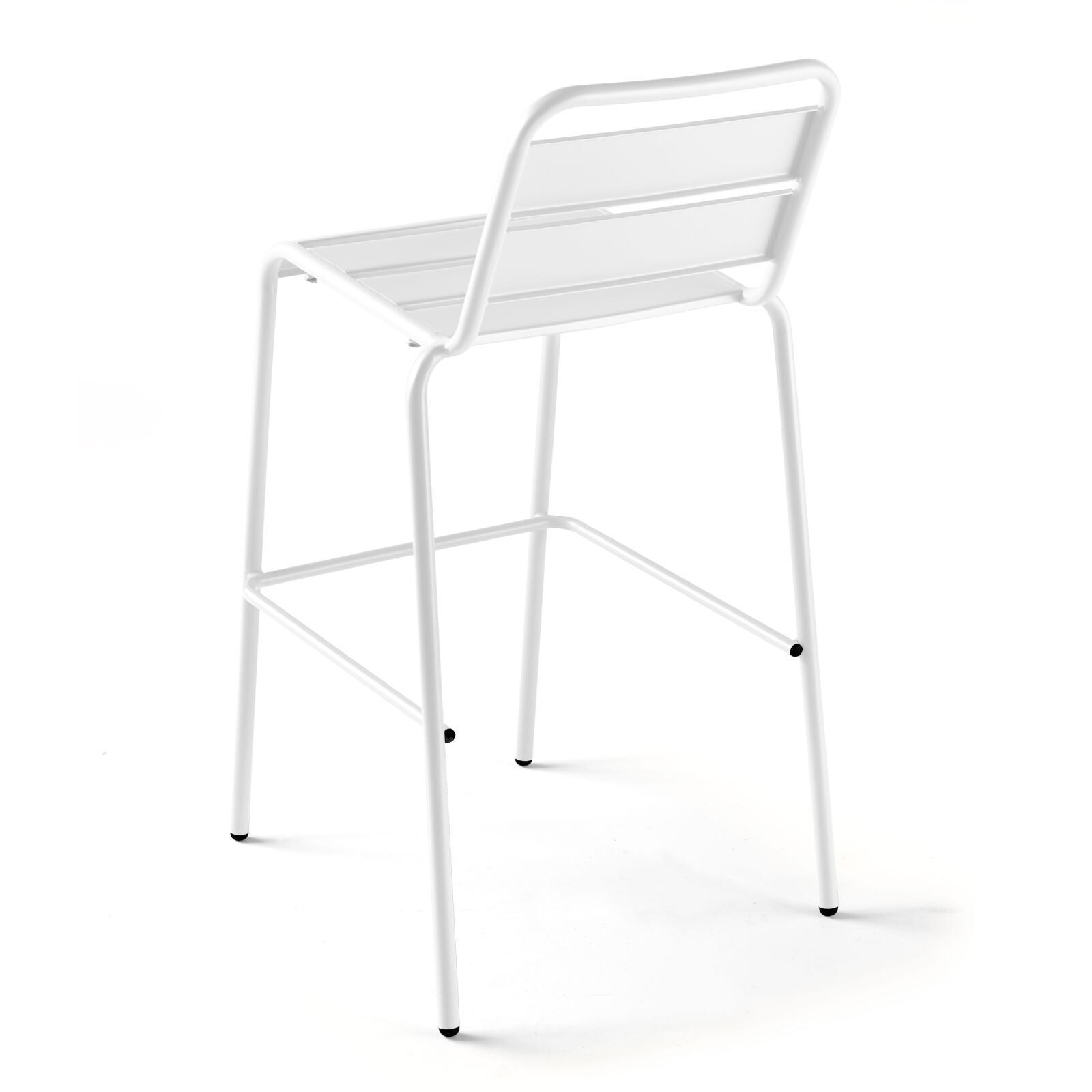 Hochtisch 60x60 cm, laminiert, mit weißem Untergestell und Metallstühlen