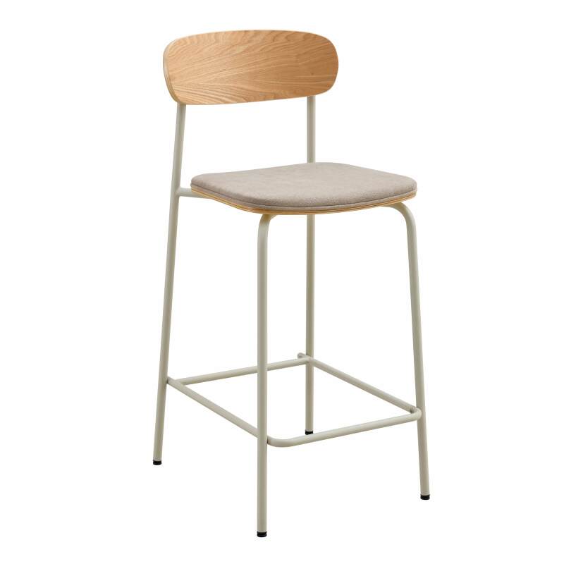 Set mit 2 Hochstühlen aus Metall, Holz und Stoff