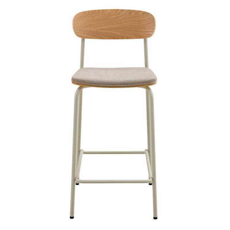 Set mit 2 Hochstühlen aus Metall, Holz und Stoff