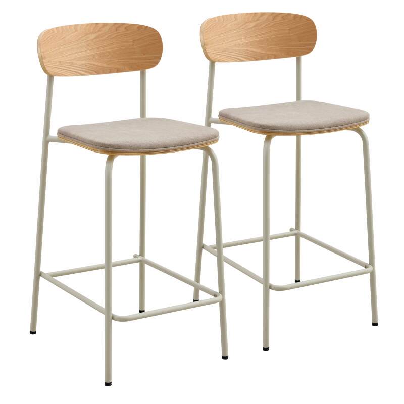 Set mit 2 Hochstühlen aus Metall, Holz und Stoff