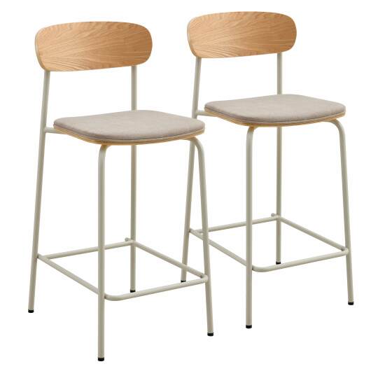 Set mit 2 Hochstühlen aus Metall, Holz und Stoff