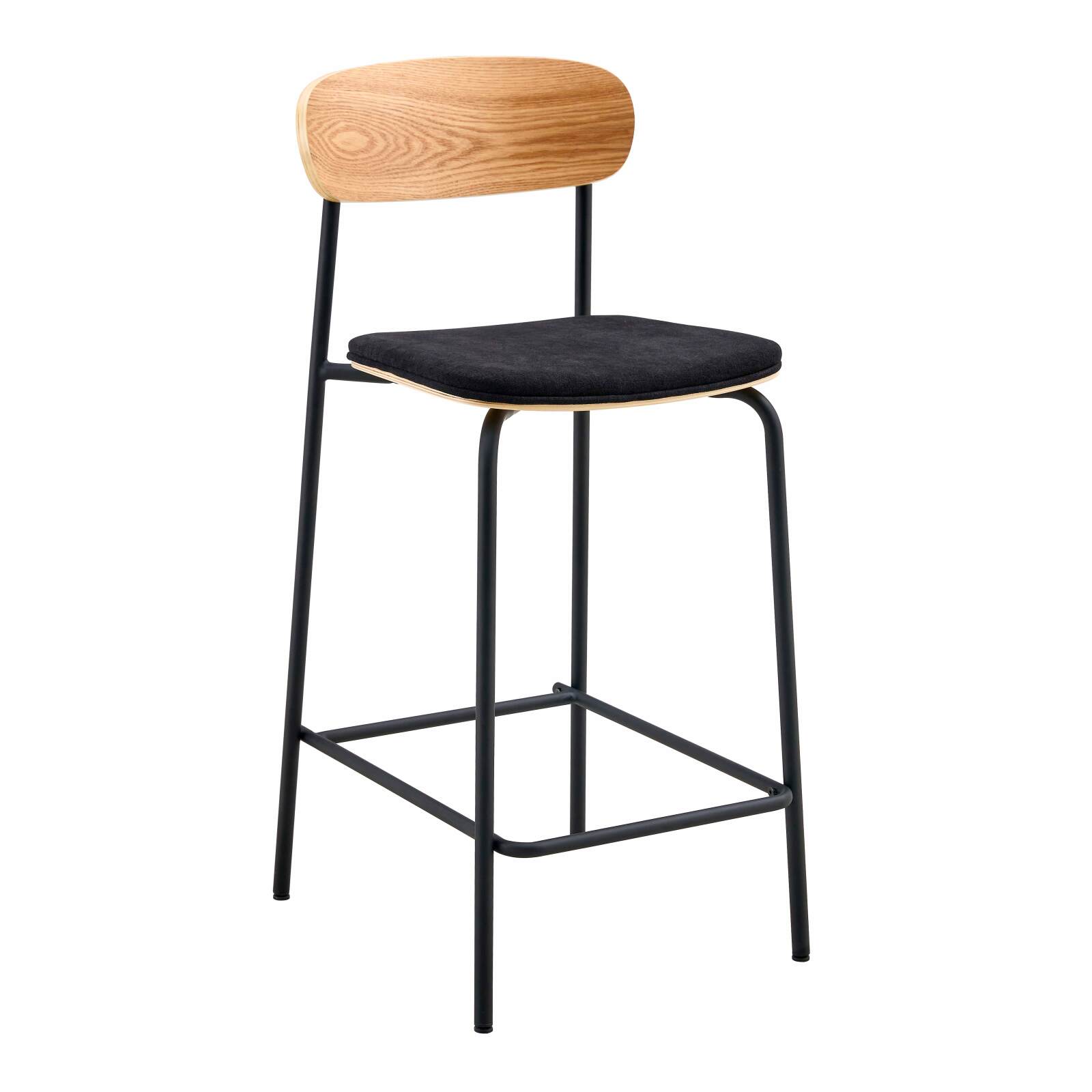 Set mit 2 Hochstühlen aus Metall, Holz und Stoff