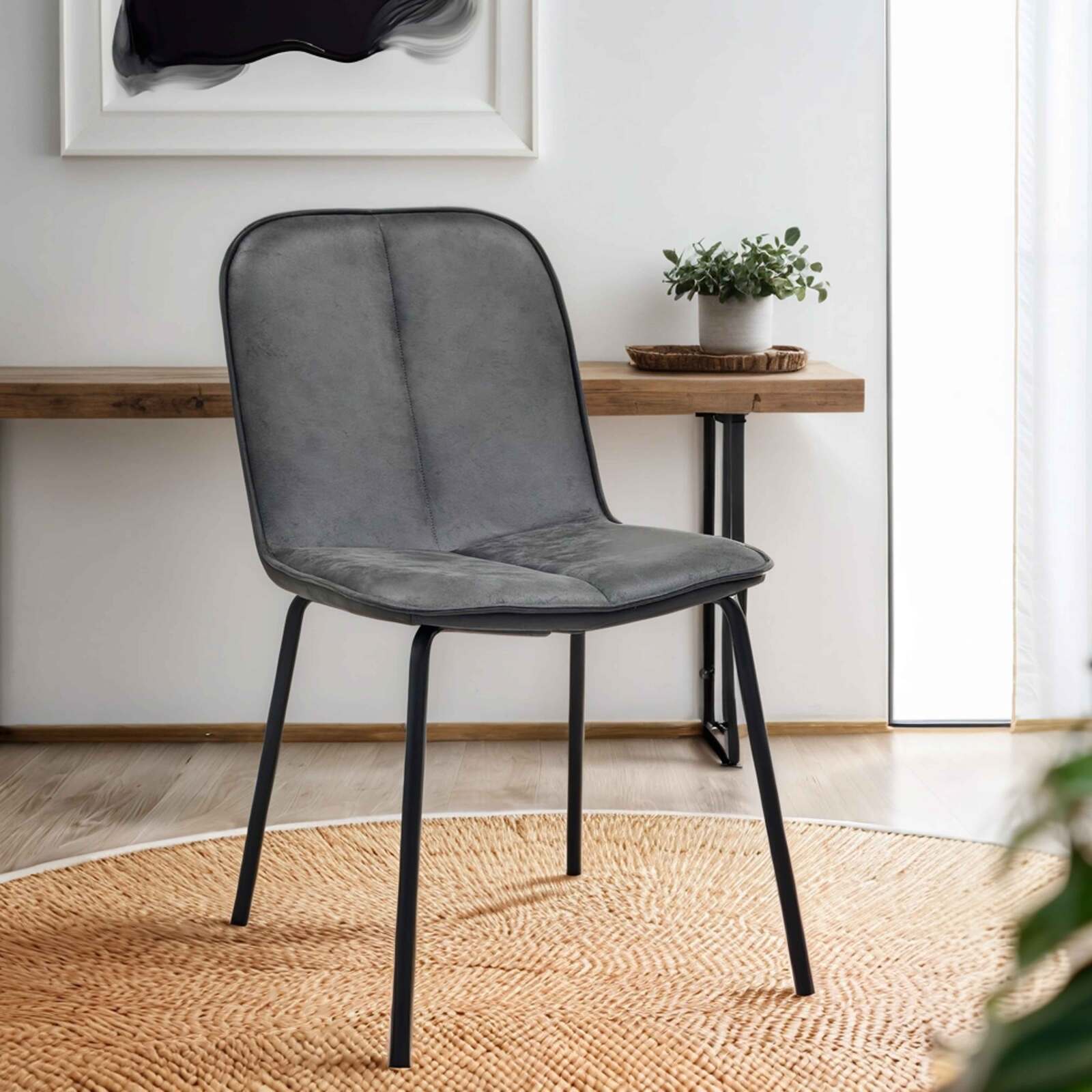 Set mit 2 Stühlen aus Metall und beschichtetem Textil Set mit 2 Stühlen aus Metall und beschichtetem Textil