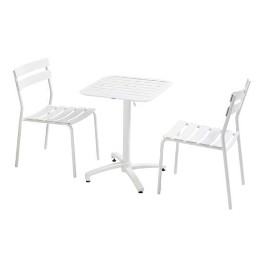 Gartentisch im Bistro-Stil, quadratisch, neigbar, aus Aluminium, 60x60 cm, und 2 Stühle | Oviala