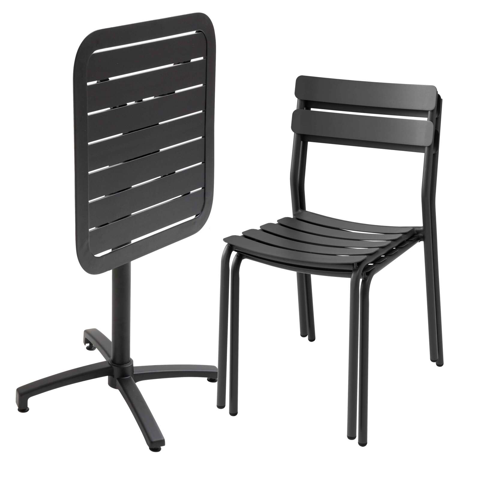 70 x 70 cm großer Terrassen-Liegetisch und 2 Aluminiumstühle