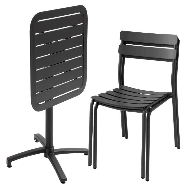 70 x 70 cm großer Terrassen-Liegetisch und 2 Aluminiumstühle