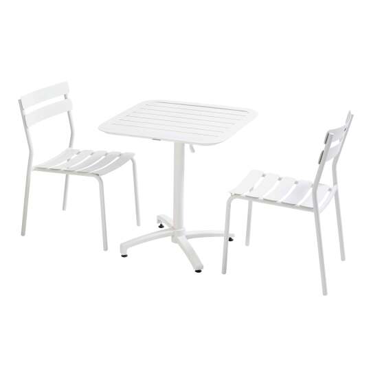 Gartentisch im Bistro-Stil, quadratisch, neigbar, aus Aluminium, 70x70 cm, und 2 Stühle | Oviala