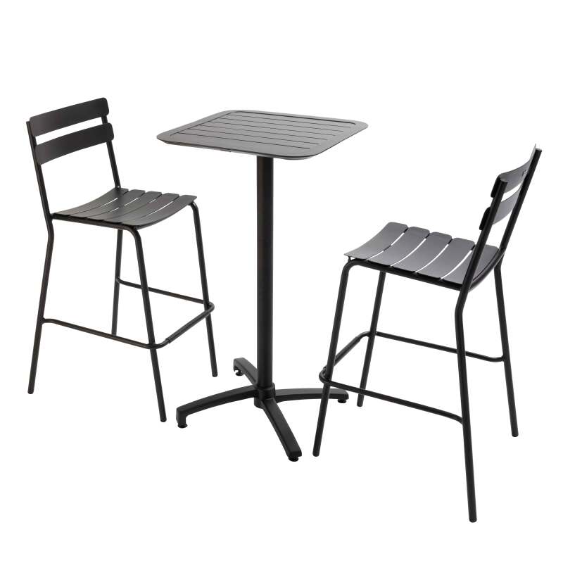 60 x 60 cm hoher Liegetisch und 2 Aluminium-Hochstühle