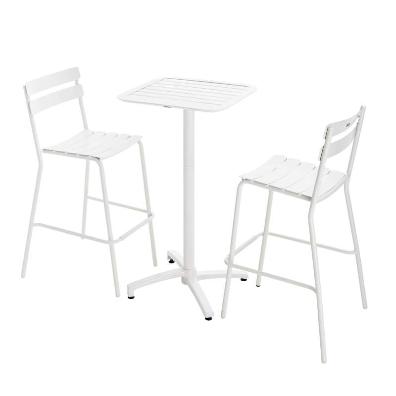 60 x 60 cm hoher Liegetisch und 2 Aluminium-Hochstühle