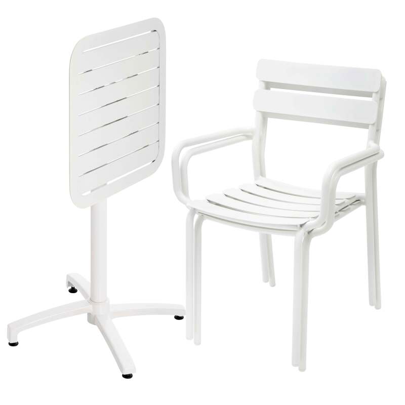 60 x 60 cm großer, verstellbarer Aluminium-Terrassentisch und 2 Stühle mit Armlehnen (2/7)