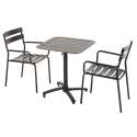 70 x 70 cm großer, verstellbarer Aluminium-Terrassentisch und 2 Stühle mit Armlehnen