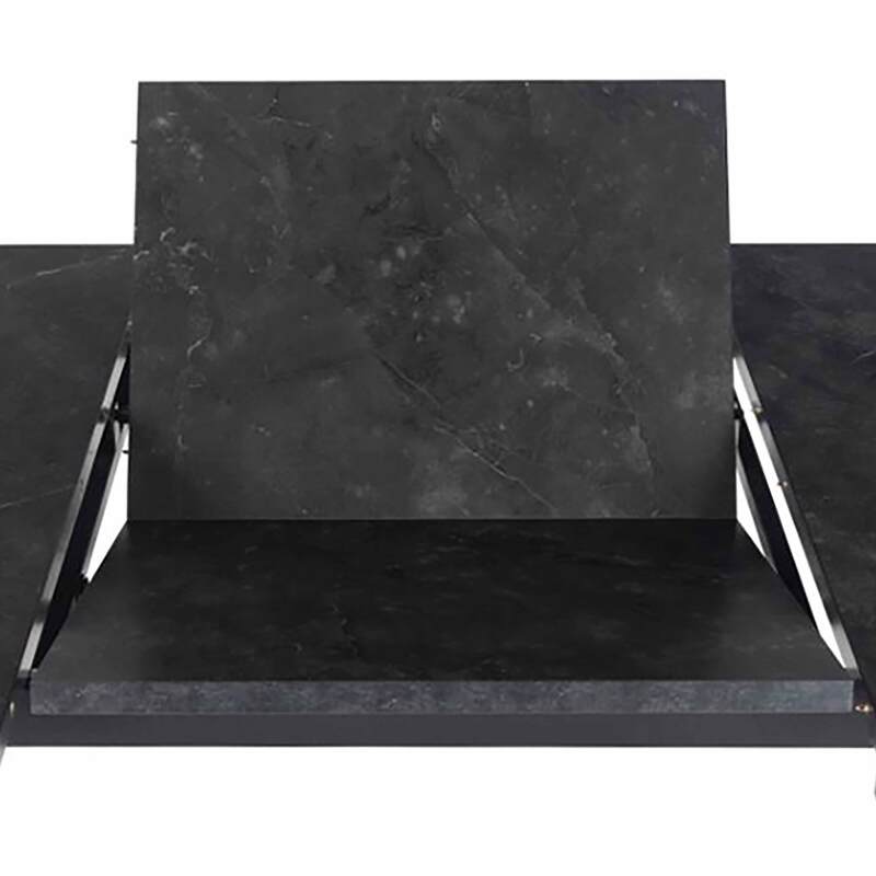 Ausziehbarer Esstisch aus Stahl und schwarzem MDF mit Marmoreffekt – 6 bis 8 Personen