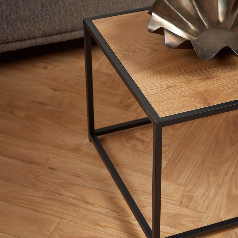 Rechteckiger Couchtisch aus MDF in Stahl- und Eichenoptik