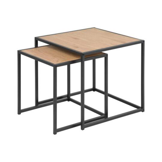 Quadratische Satztische aus MDF in Stahl- und Eichenoptik