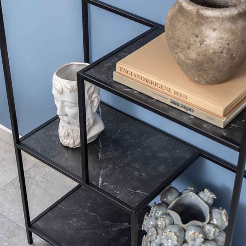 Hohes Regal aus MDF mit Stahl- und Marmoreffekt, 114 x 72 cm