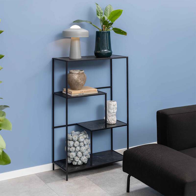 Hohes Regal aus MDF mit Stahl- und Marmoreffekt, 114 x 72 cm