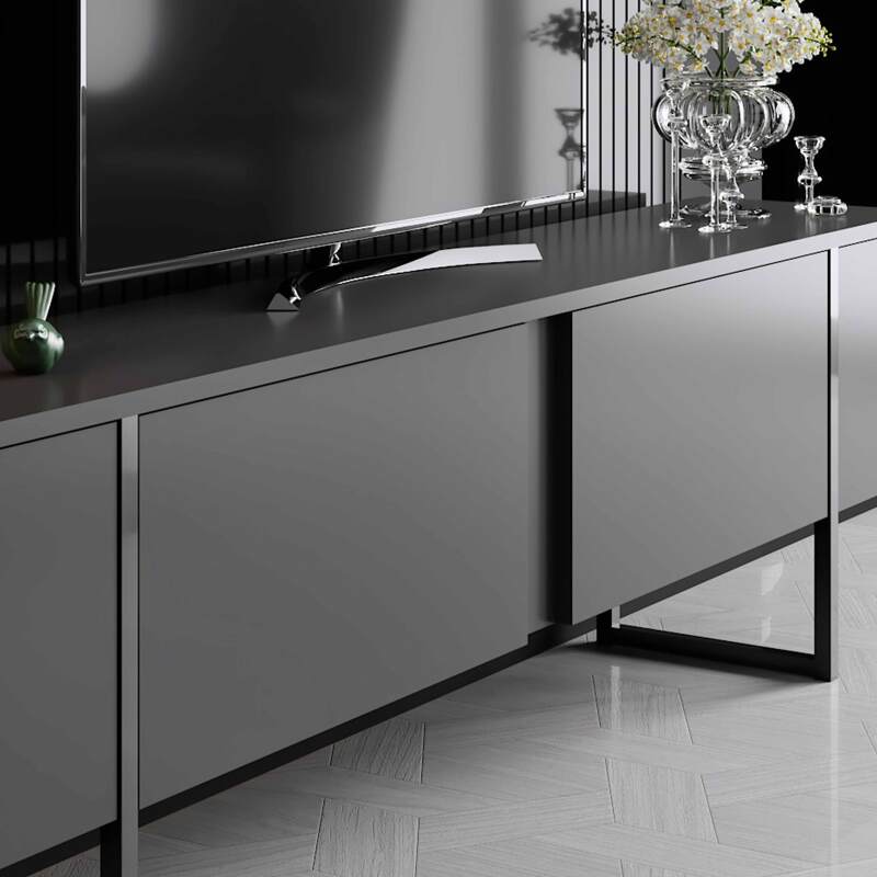 TV-Möbel aus Melamin und Stahl, 180 cm