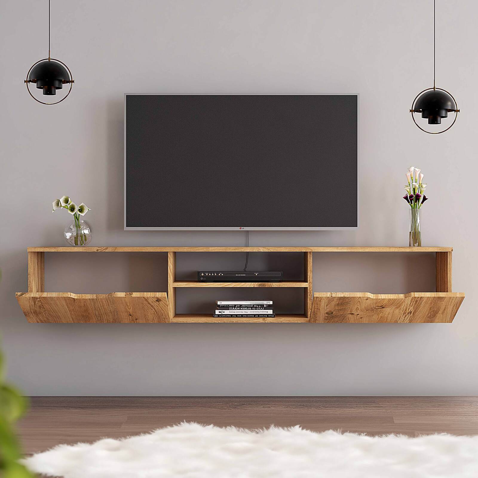 Hängendes TV-Möbel aus Melamin in Holzoptik