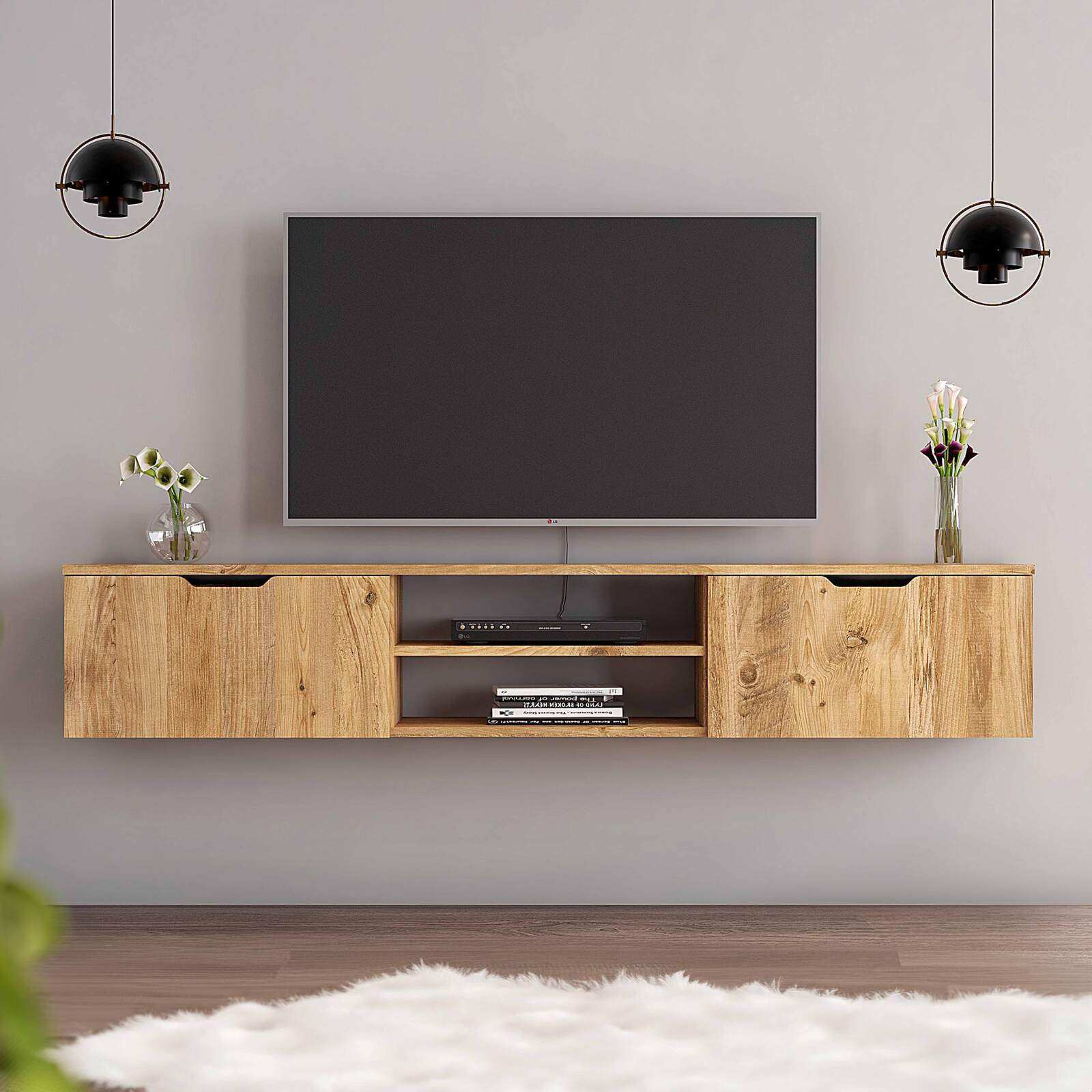 Hängendes TV-Möbel aus Melamin in Holzoptik