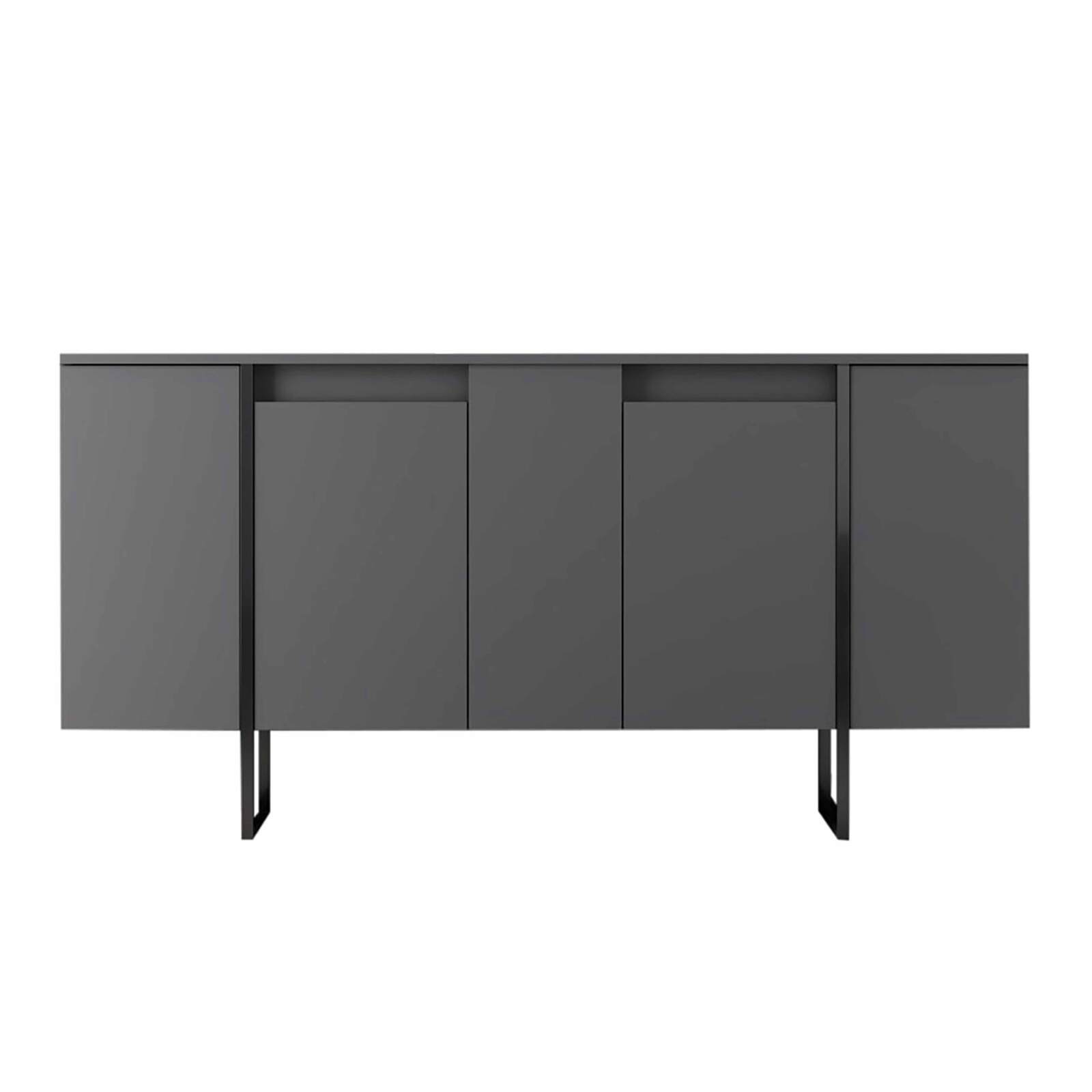 4-türiges Büfett aus Metall und grauem Melamin